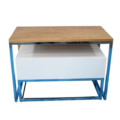 China Wood+Iron Show Office Equipment Reasonable Price Wooden Mixed Iron Retail Display Table For Promotion for sale