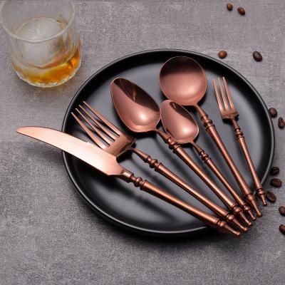 China 18/8 Sustainable Luxury Black Copper Stainless Steel Cutlery Carving Mirror PVD Gold Champagne Flatware for sale