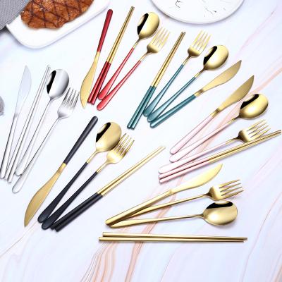 China 18/8 Sustainable Stainless Steel Flatware 4pcs Set With Chopsticks for sale