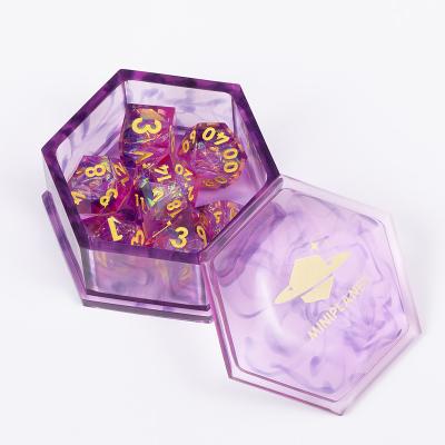 China 9*8*4cm Hexagonal Resin Dies Box Dungeons And Dragons Dies Colorful Box Custom Wholesale With Inclusions DND MINI Box Custom PLANET 9*8*4cm for sale