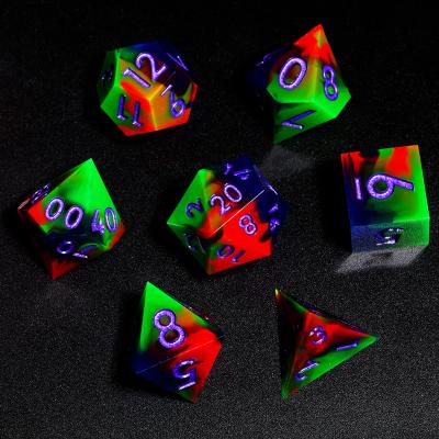 China DND Game TTRPG MTG Math Teaching Explore New MINI PLANET Design with UV Light Effect Gradient Color Die Sets Dungeons and Dragons RPG Game Polyhedron Resin Die Sets for sale