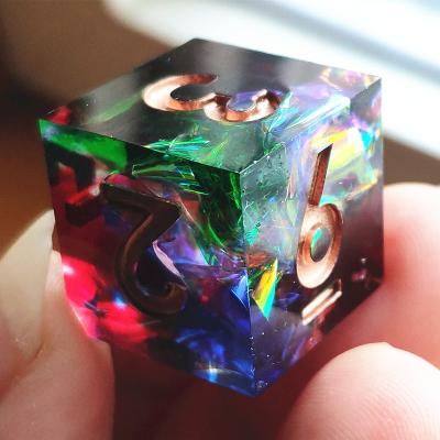 China Resin Colored Aurora Dungeons Dice RPG Board Games Polyhedron and Dragons D6 DND with Cutting Edges Resin Die Cut 6 Sided Die Cut Custom for sale