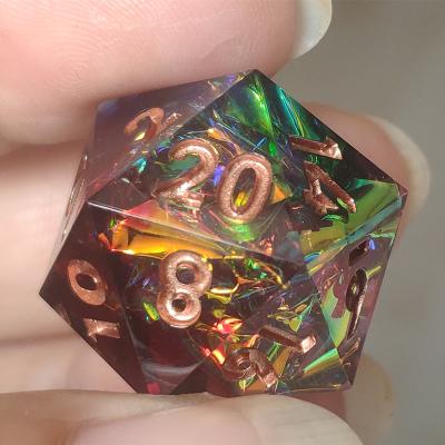 China Resin Colored Aurora Dungeons Dice RPG Board Games Polyhedron and Dragons D20 DND with Cutting Edges Resin Die Cut 20 Sided Die Cut Custom for sale