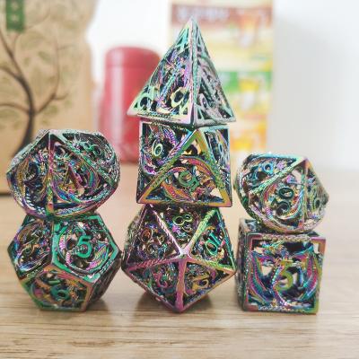 China Colorful Dnd Flying Dragon Dice Metal Dice Hollow Dice Polyhedral Custom Dice Game RPG Dice Set Dungeons and Dragons Game for sale