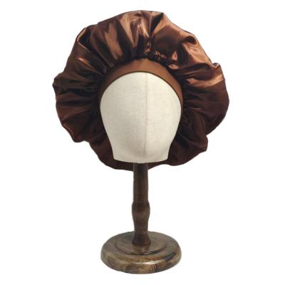 China Custom Large Color Satin Bonnet Sleep Edge Feeling Logo Polyester Satin Hair Bonnets Soft Smooth Elastic Wide Round Silk Custom Hat for sale