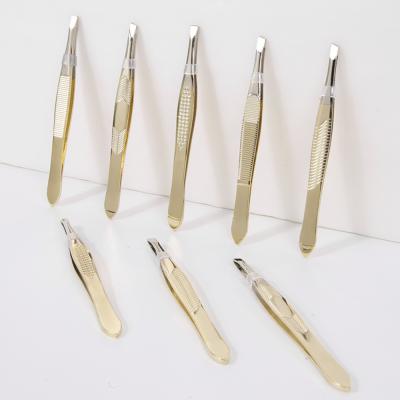 China Durable Custom High Quality Stainless Steel Gold Tweezers Private Label Tweezers For Eyebrows for sale