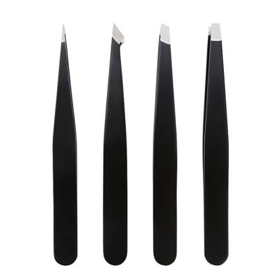 China Amazon Best Seller Laah Durable Tweezers Set High Quality Oblique Tip Black Hair Tweezers for sale