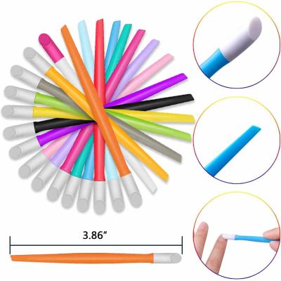 China Eco-friendly Rubber Nail Cuticle Pusher Slanted Handle Purple Plastic Nail Art Tool Cuticle Pusher for sale