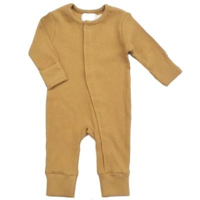 China Custom Logo Baby Long Sleeve Casual Long Sleeve Sleepers Unisex Ribbed Snap Romper Unisex Low MOQ for sale