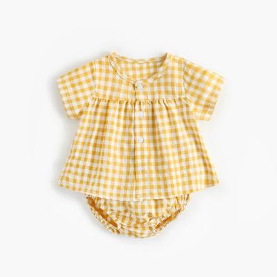 China Babies Plaid Clothing Set Summer Regular Newborn Baby Set Baby Dress Shorts for sale