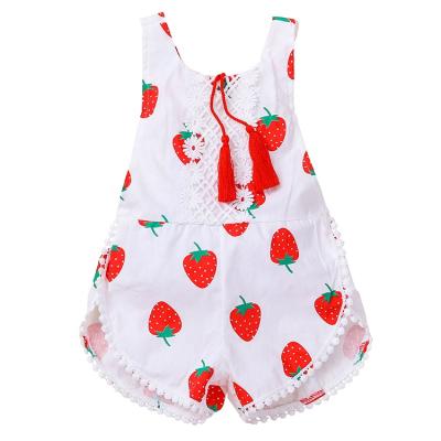 China High Quality 100% Cotton Baby Romper Sleeveless Strawberry Printing Baby Clothes Sets for sale