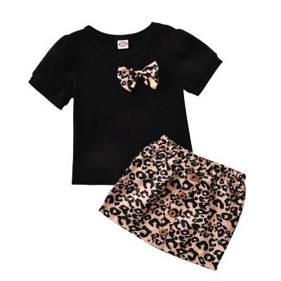 China Cool Girl Baby Clothes Set Cool Style Leopard Print Design Bubble Sleeves Babies Clothing Sets for sale