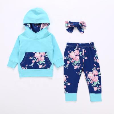 China Breathable Newborn Baby Clothes Long Sleeve Hooded Coat And Pants Floral Set Baby Clothes 3pcs for sale