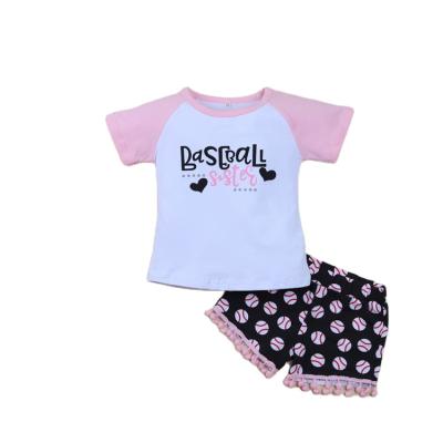 China Stylish Outdoor Wear Ball Printing Girls Clothing Sets Baby Clothes T-shirt 1 Year Old Set for sale