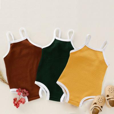 China New solid color breathable sling set baby clothes summer season lovely ribbed baby romper wholesale for sale