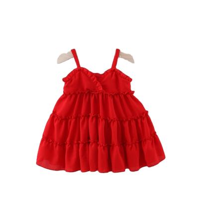 China Romantic V-Neck Chiffon Baby Girl Dresses Suspender Plain Color Dress Baby Style Romantic Dressing Gown for sale