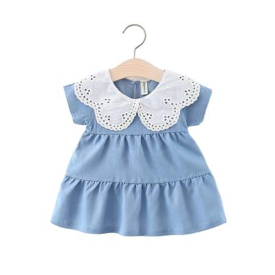 China Pretty Baby Clothing Denim Cake Dress Lapel Collar Short Sleeves Baby Girl Dress for sale