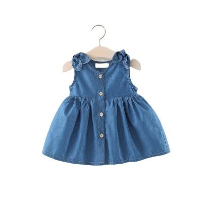 China Cool Dress For Baby Dress Denim Style Cool And Sweet Mixed Bows On Shoulders Baby Dress Girls for sale