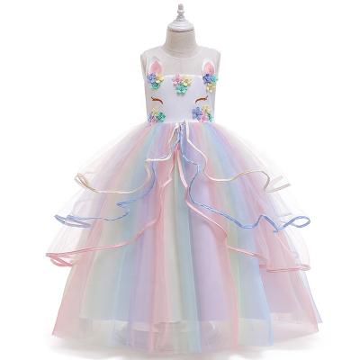 China 2021 Breathable Cute Amazon Girl Princess Dress Lace Unicorn Baby Dresses Kids Pettiskirt for sale