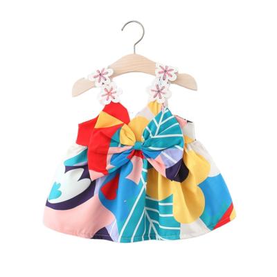 China Pretty Dress For Baby Flower Sling Color Combination Bow Big On Size Baby Dress Girls for sale