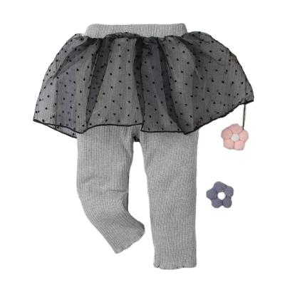 China Lovely cotton ribbed baby pants with tulle skirt decoration soft and cozy babies bottoms for sale