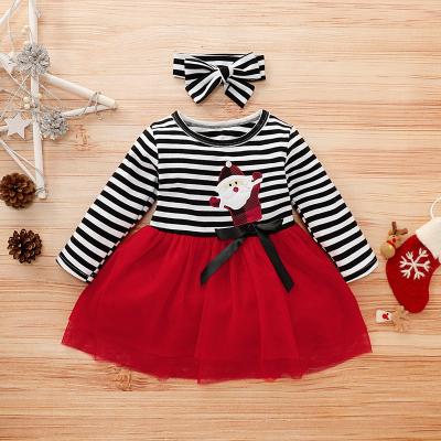 China Hot Christmas Girls Mid Length eBay Stripe Yarn Net Princess With Headband Clothes Baby Dress for sale