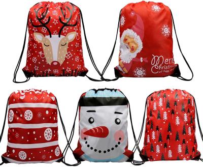 China Sustainable Set of 5 Enze Christmas PEVA Drawstring Fashion Christmas Reusale Recyclable Washable Storage Bag Christmas Gift Bags for sale