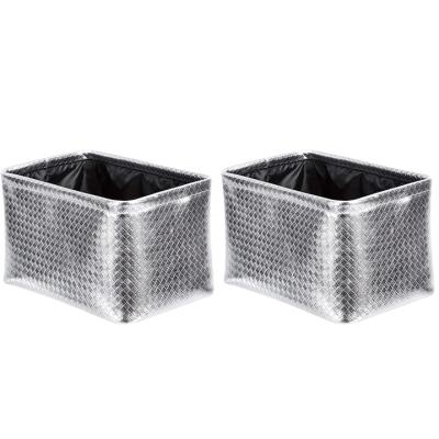 China Viable Set of 2 Enze Silver Household PVC Desktop Organizer Waterproof Collapsible Storage Bin Storage Basket Storage Boxes for sale