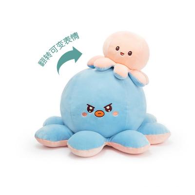 China Wholesale Custom Reversible Double-Sided Reversible Soft Plush Toy Kids Baby Pillow Octopus Dolls Flip Emotion Color Soft Toys for sale