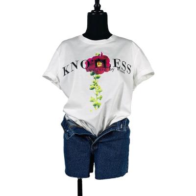 China Hot Selling Popular QUICK DRY Lady Knit T-shirt 100%cotton Tank Top White Printed T-shirt Anti-pilling for sale