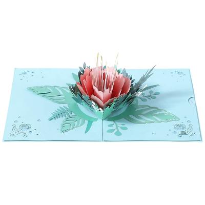 China Wholesale Europe Handmade Paper Laser Cut 3d Peony Flower Thank You Mother's Day Greeting Card And Envelopes for sale