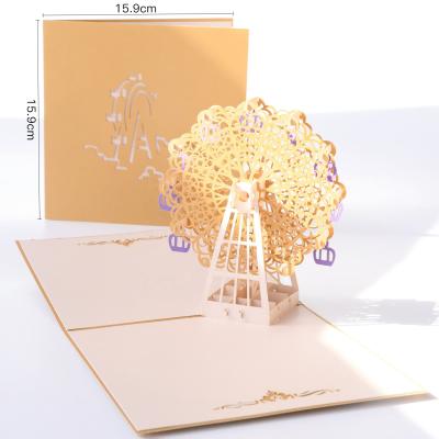 China Europe 3D Sound Ferris Wheel Greeting Card Laser Cut Handmade Postcard Kirigami Gifts Card for sale