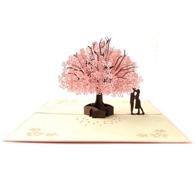 China Viet Nam Wholesale Valentine's Day 3D Greeting Card Paper Carving Handmade Creative Cherry Blossom Noise Card for sale