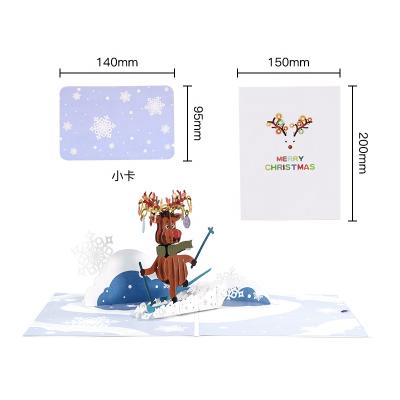 China Wholesale Europe Backing Custom 3d Paper Cut Handmade Ski Elk Jump Merry Christmas Cards With Envelopes for sale