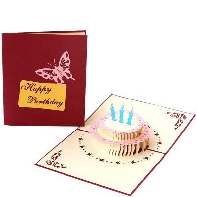 China Viet Nam Wholesale cheap sale laser cut 3d paper birthday cake pop up gift certificate for sale