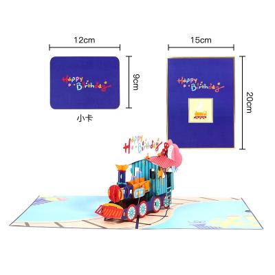 China Viet Nam Handmade Creative 3d Laser Cut Colorful Printing Birthday Train Pop Up Greeting Cards for sale