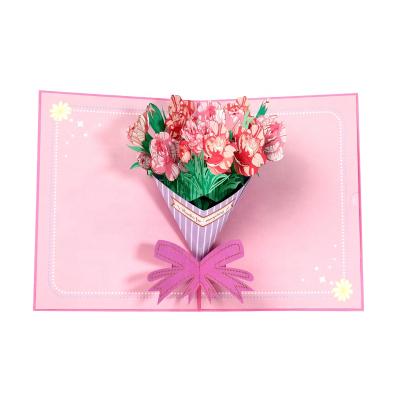 China Viet Nam Wholesale Mother's Day 3d Carnations Flower Greeting Creative Gift Vouchers with Mini Enrollment Cards for sale