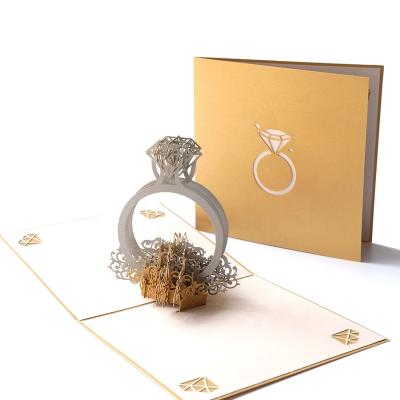 China Viet Nam Personalized Customization 3d Laser Cut Diamond Ring Pop Wedding Invitation Card for sale