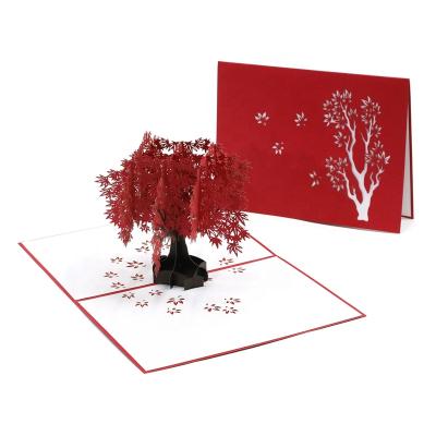 China Europe personalization red maple tree laser cut valentine wholesale creative greeting card for sale