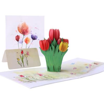 China Viet Nam Wholesale Creative Handmade Greeting Cards Laser Cut Tulip Pop Up Cards for sale