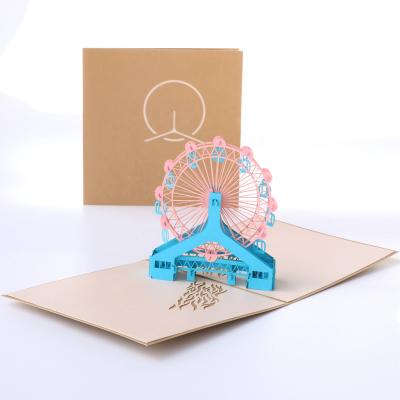 China Viet Nam Wholesale 3d Art Paper Laser Cutting Ferris Eye Building Pop Up Greeting Cards for sale