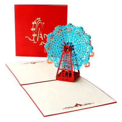 China Viet Nam Wholesale 3d ferris wheel birthday laser cut pop up invitation cards with envelope for sale