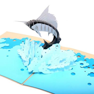 China Viet Nam Wholesale Laser Cut Paper Swordfish Gift Creative Handmade Paper Pop Up Greeting Card for sale