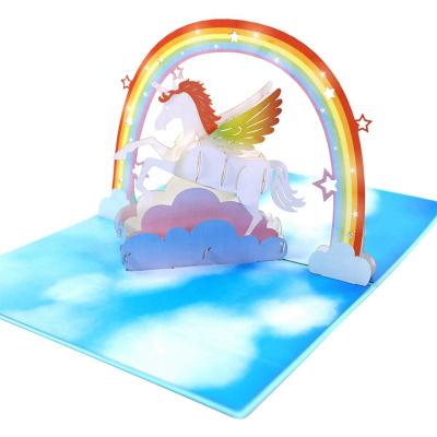 China Europe Wholesale Laser Cutting Paper Unicorn Birthday Greeting Card for sale