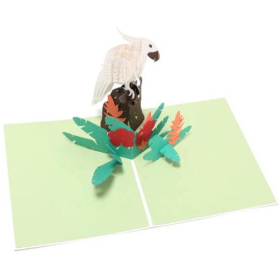 China Europe Wholesale Laser Cutting Paper Parrot Pop Up Birthday Greeting Card for sale