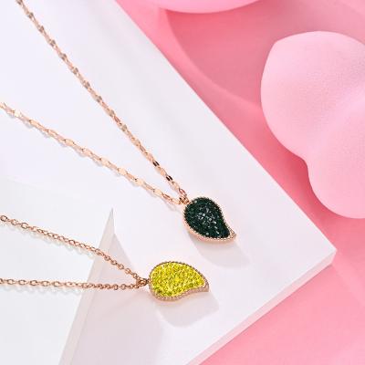 China Trendy Green Leaf Chain Stainless Steel Fashion Pendant Necklace For Women Gift for sale