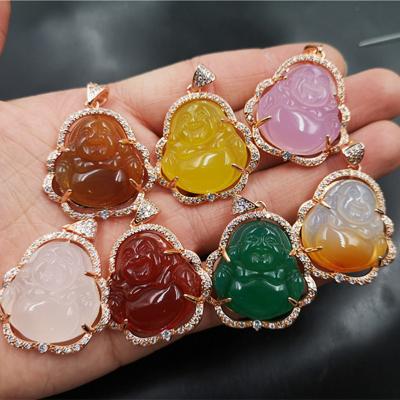 China CLASSIC Fine Jade Buddha Jewelry 925 Sterling Silver Agate Maitreya Medullary Pendant for sale