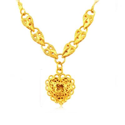 China CLASSIC Classic Style Women's Brass 24K Gold Plated Heart Water Wave Chain Pendant Necklace for sale