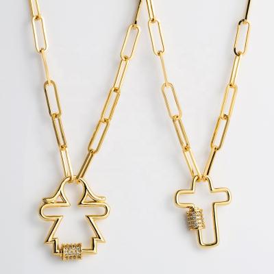 China Hiphop Fashion Cross Style Chain Necklace Cross Style Cubic Zirconia Cuba Brass Micro Inlaid Chain Necklace Lady Exquisite Punk Pendant Jewelry for sale