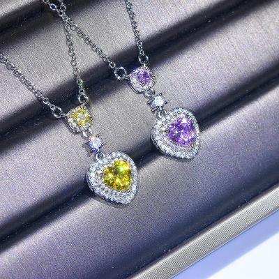 China New FASHIONABLE Luxury Tasty Shiny Purple Heart Diamond Full Color Copper Pendant Necklace Jewelry for sale